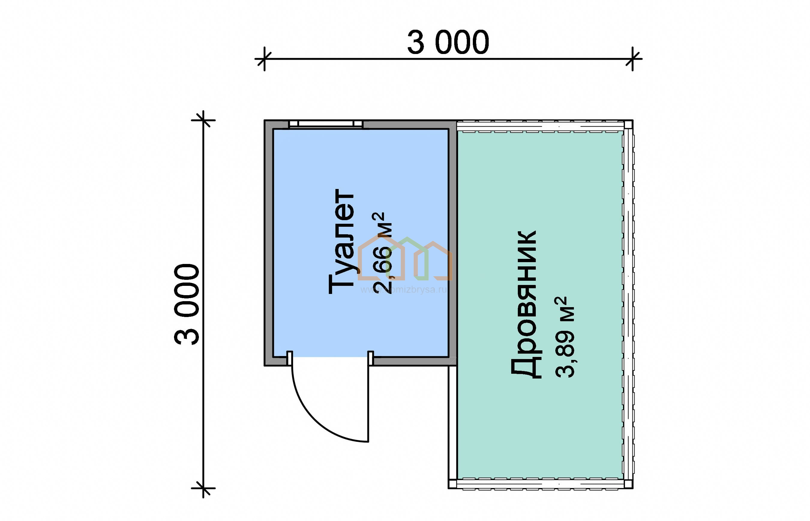 Угловой хозблок с туалетом и дровником 3x3 (9 м²), цена 187500 руб. под  ключ в Бронницах